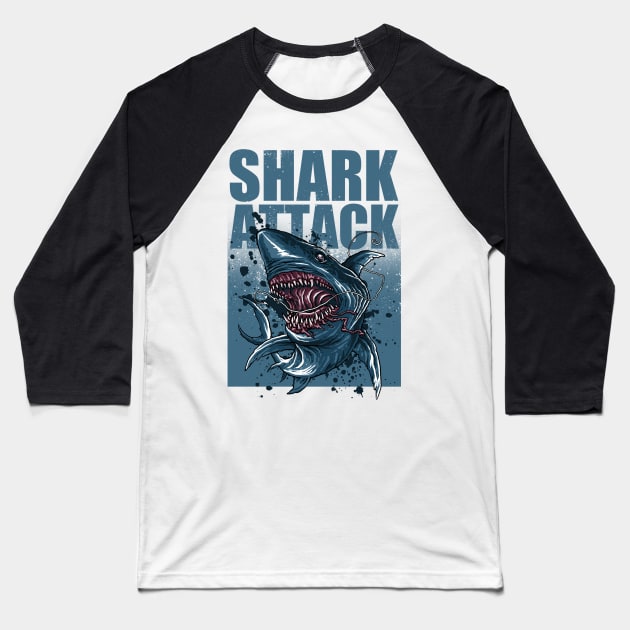 Shark Attack Baseball T-Shirt by akawork280